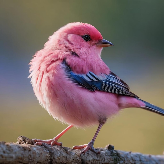 写真 枝に座った青い羽のピンクの鳥