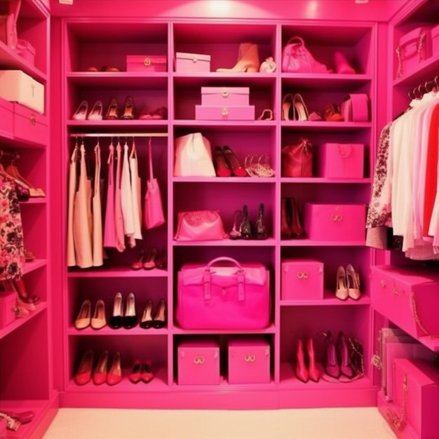 Фото Розовый шкаф с сумкой, на которой написано «розовый».