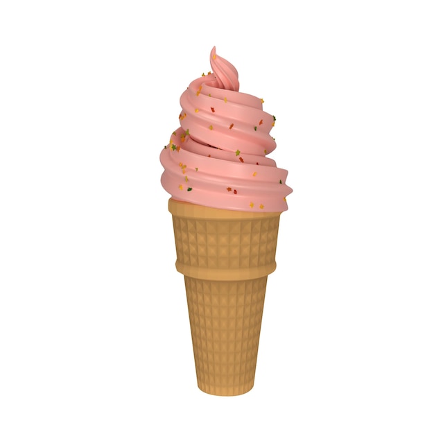 写真 ストロベリーフレーバーがトッピングされたピンク色のアイスクリームコーン。