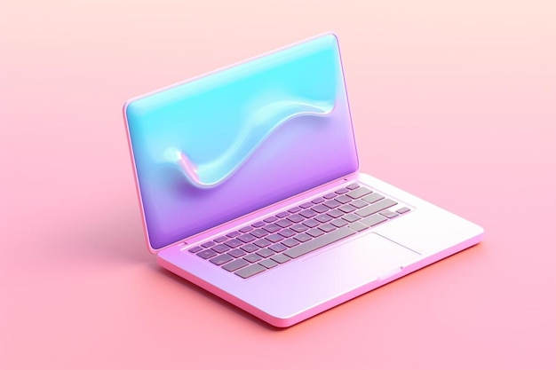 Фото Розовый ноутбук с фиолетовым экраном, на котором написано «я»