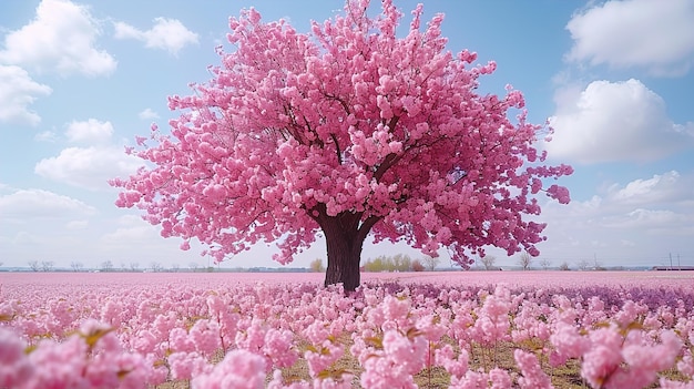 写真 フィールドでピンクの花をくピンク色の木