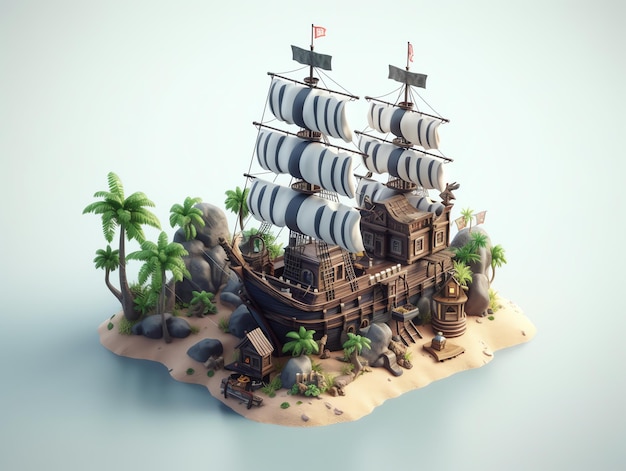 写真 砂漠に浮かぶ海賊船。