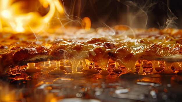 写真 ピザを調理するガスオーブンの背景に新鮮なバジルの葉が付いたピザ・マルガリータ