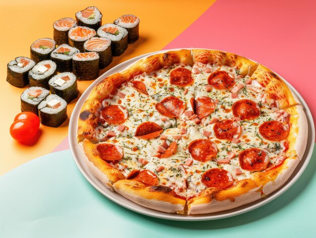 Фото Пицца с пепперони сидит на столе