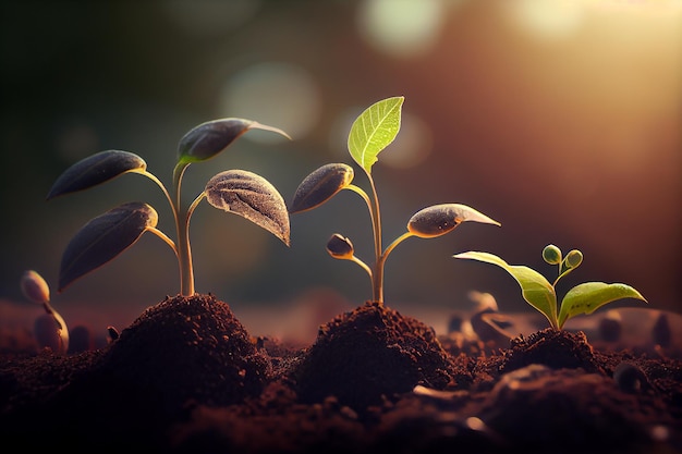 写真 太陽の後ろにある土で育つ植物