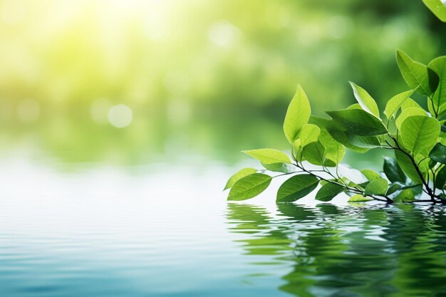 写真 太陽が輝く水の中から育つ植物