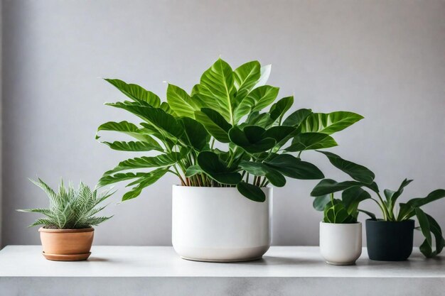 写真 棚の上にある植物その上に鉢の植物がある