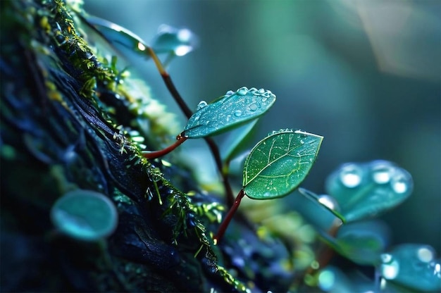 Фото Растение с водяными каплями и зеленым листом