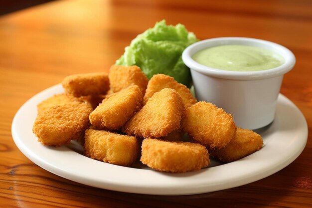 Foto a_plate_of_chicken_nuggets_served_with_a_side_of_crea_228_block_1_1jpg