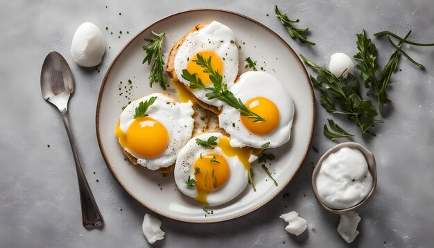 Фото Тарелка с яйцами с тарелкой с яйцами и тарелкою с яйцами