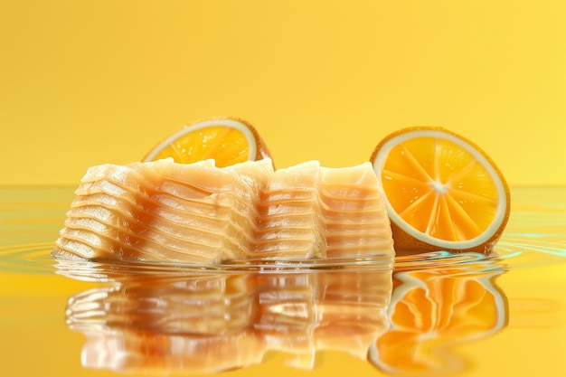 사진 생선 한 접시 와 오렌지 한 조각