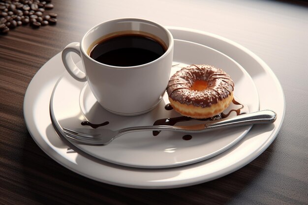 写真 スプーンで補完されたカップのコーヒーと一緒に食べ物の皿