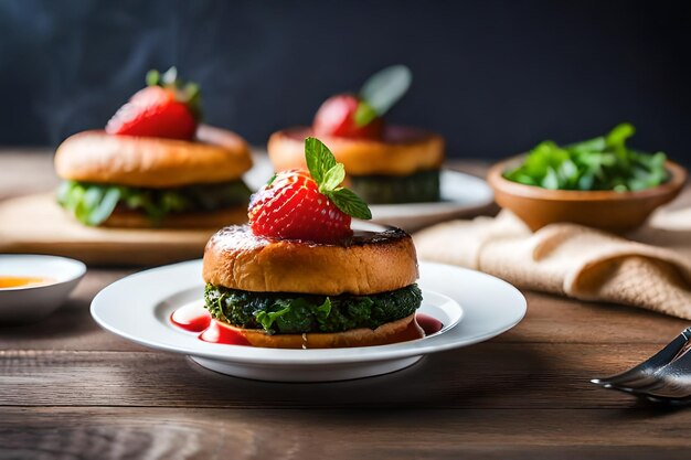 写真 イチゴが乗った食べ物の皿