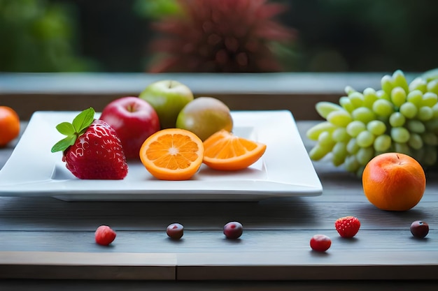 사진 라즈베리, 오렌지, 딸기 등 과일 한 접시.