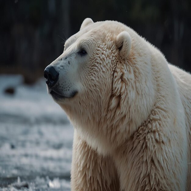 写真 極熊が雨の中に立ってカメラを見ている