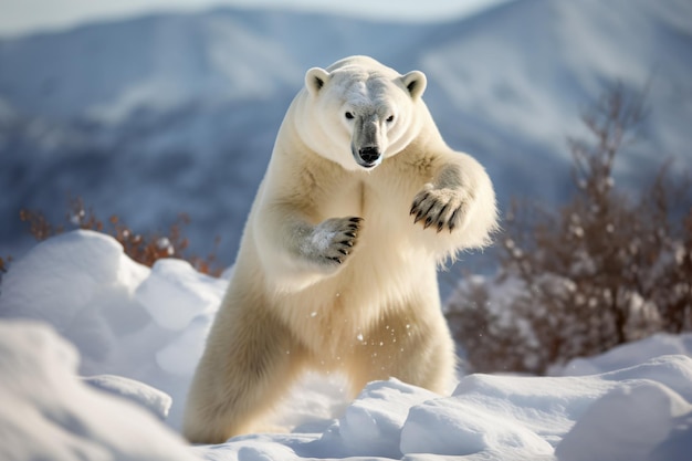 写真 シロクマが雪の中に立っています