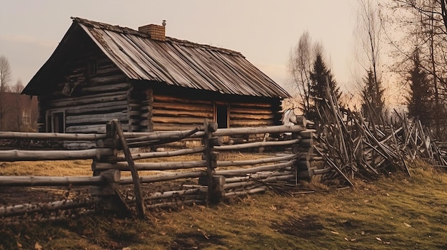 Фото Бедный сельский дом, построенный из экологически чистых материалов, спокойное место