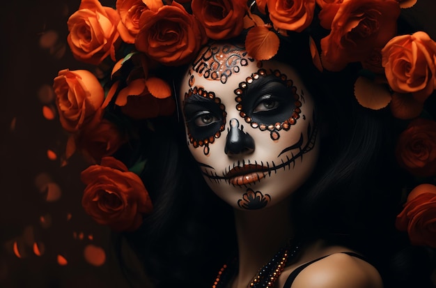 사진 '죽은 자의 날'인 할로윈 (halloween) 을 기념하기 위해 만든 여성의 초상화.