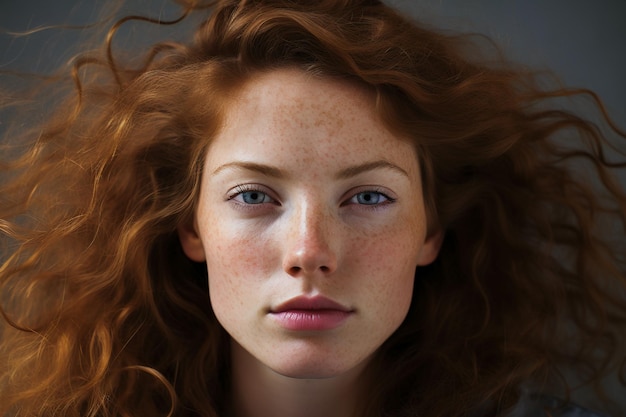 Фото Портрет женщины с веснушками на лице