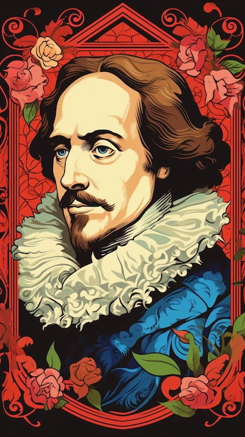 写真 バラと葉を持つシェイクスピアのキャラクターの肖像画