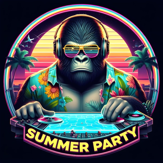 Фото Плакат для гориллы в солнцезащитных очках на летней вечеринке