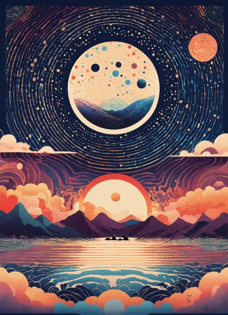 写真 太陽と星が描かれた惑星のポスター