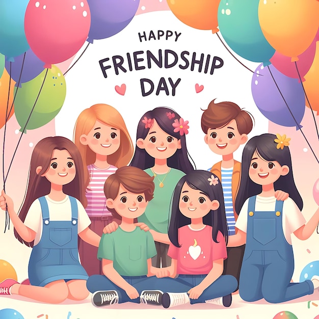 사진 어린이 그룹과 함께 우정의 날 포스터