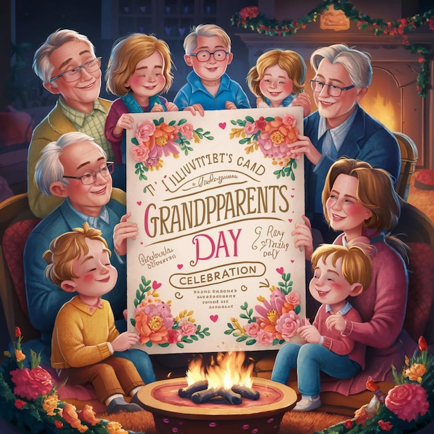 Фото Плакат на день бабушки и дедушки с надписью 