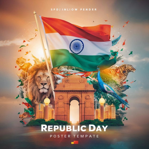 Фото a poster for india day featuring a lion and a flag