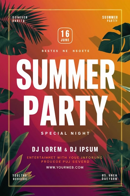 Фото Плакат для летней вечеринки с пальмами и красочным фоном