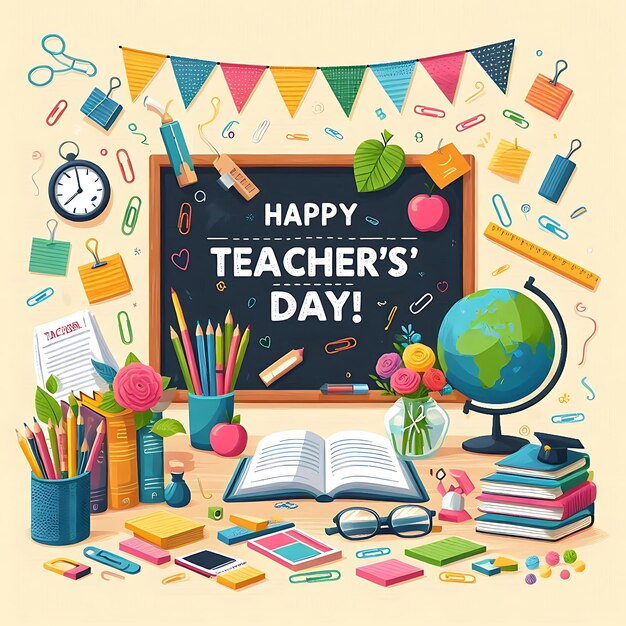 Фото a poster for teacher days day with a banner that says happy teachers day