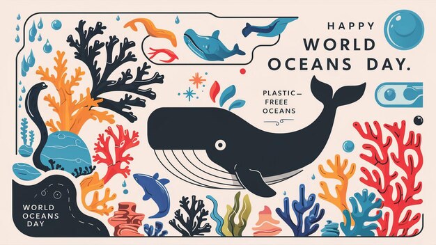 写真 世界のポスター - 背景にクジラが描かれている世界