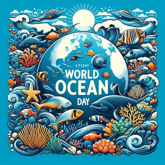 写真 a poster for world ocean day with the words world in the middle