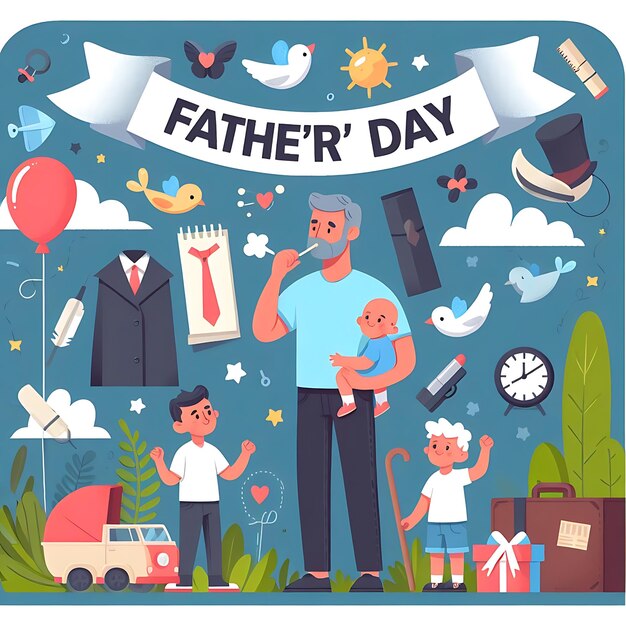 사진 아버지 의 날 이라고 적혀 있는 배너 를 들고 있는 아버지 와 그 의 자녀 들 의 포스터
