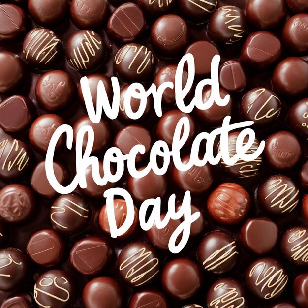 사진 세계 초콜릿 의 날 의 포스터 와 함께 세계 초콜 을 쓴  글자