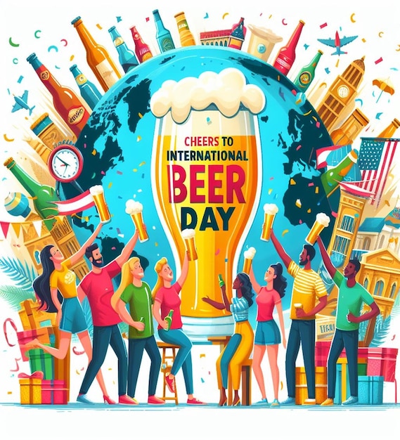 写真 祝日を祝う人々のグループの写真を載せたビールのポスター