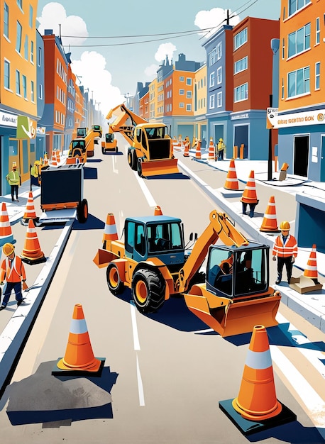 사진 거리에서 일 하는 건설 노동자 들 의 포스터
