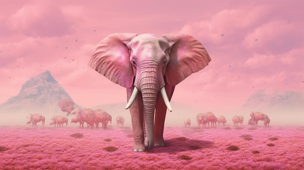 写真 ピンクの象が描かれたポスター