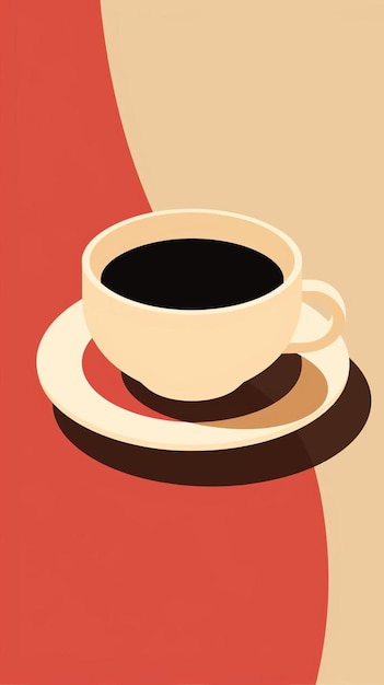 사진 커피 컵과 빨간 바탕의 포스터