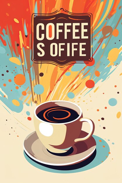 写真 コーヒーカップとコーヒーが閉まっているという看板のポスター