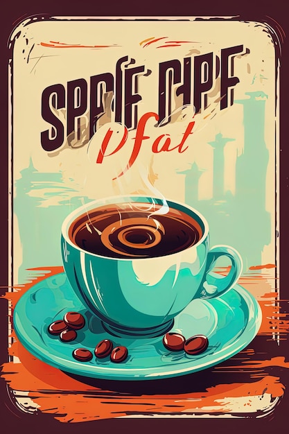 写真 コーヒーのカップとコーヒーのカップのポスター