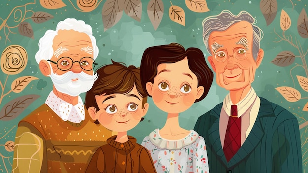 Фото Плакат с семьей и мужчиной с женщиной и женщиной с книгой под названием бабушка и дедушка