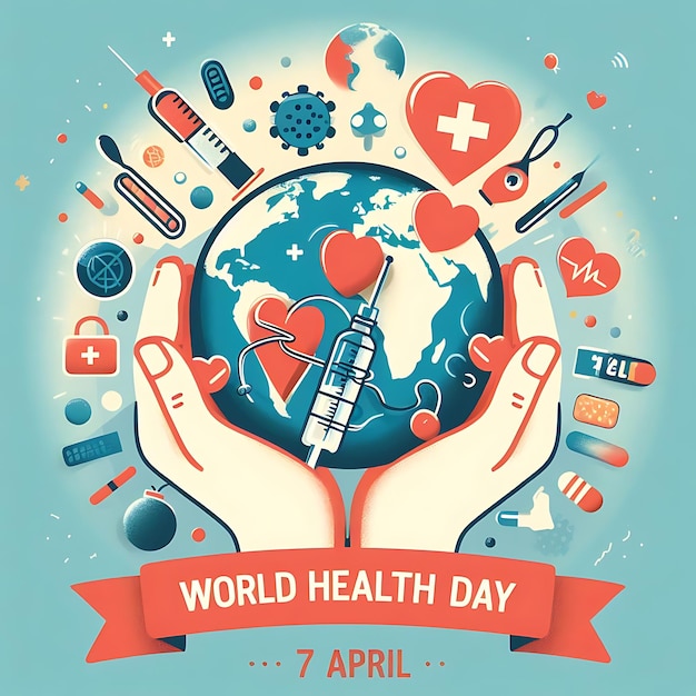 사진 세계 건강 날 이라고 쓰여진 세계 날 포스터 를 가진 포스터