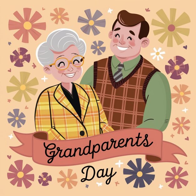Фото Плакат со старым мужчиной и старой женщиной, держащими ленту с надписью 