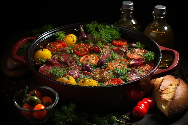 写真 温かい油の鍋と ⁇ アイが作った肉の種類 ⁇