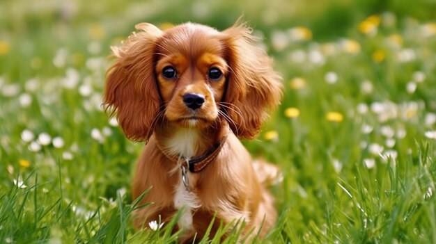 写真 草の中の子犬