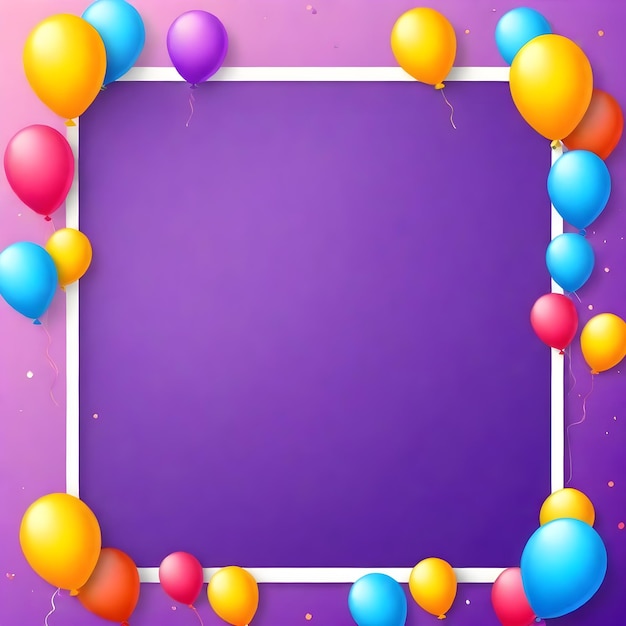 Фото Фиолетовый фон с красочными воздушными шарами и рамкой с белой границей