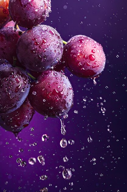 Фото Фиолетовое виноград с каплями воды на нем и фиолетовым фоном