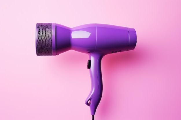 Фото Фиолетовый сушилка для волос, расположенная на розовой стене, идеально подходит для красоты и ухода за волосами.