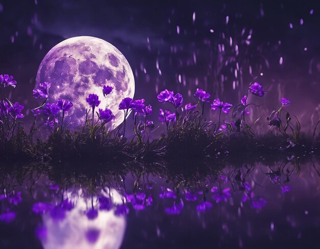 Фото Иллюстрация пейзажа фиолетовой ночи